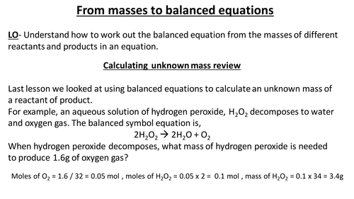 From masses and moles to balanced equations (for new GCSE Chemistry)