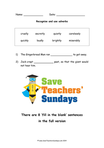 Adverbs PowerPoint, Worksheet, List of Adverbs and Lesson Plan