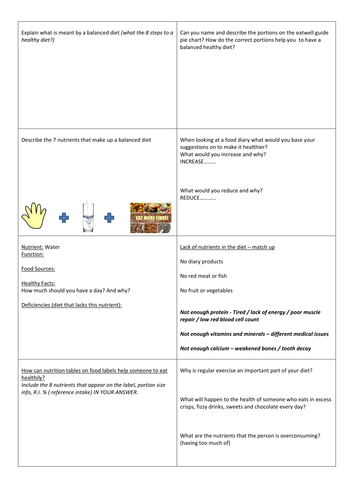 VCERT Food and Cookery Level 1 and Level 2 Exam Revision Cards