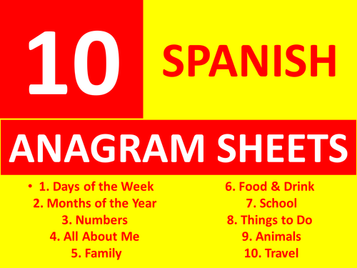 10 Anagram Sheets Spanish GCSE or KS3 Keyword Starters Anagram Homework or Cover Lesson