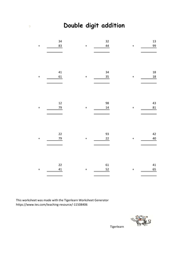 Double digit addition worksheet FREEBIE