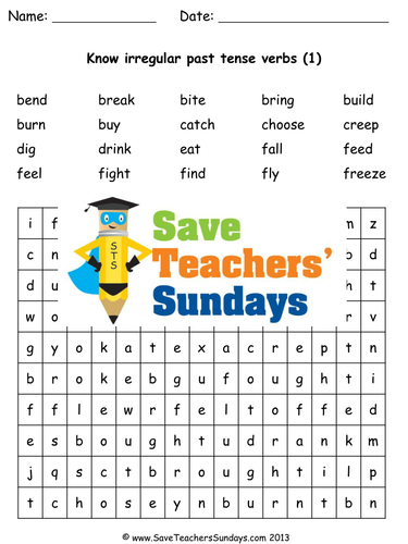 Irregular Verbs Worksheets / Word Searches and Extension