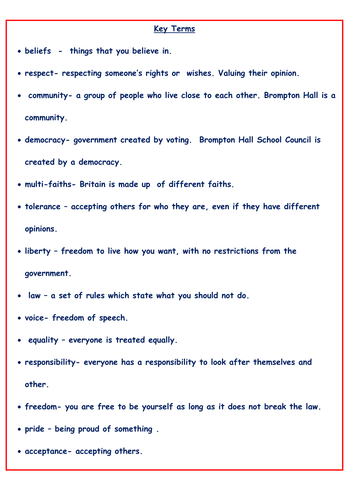British Values Key Terms Explination