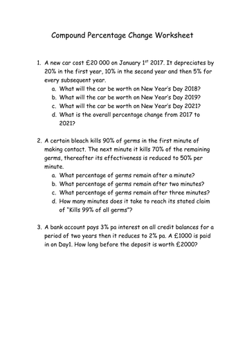 Compound Percentage Change Worksheet