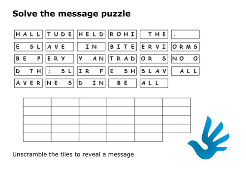 Solve the message puzzle about slavery