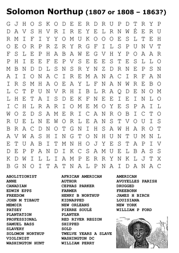 Solomon Northup - Twelve Years a Slave Word Search