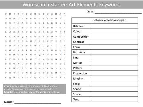 Art Keywords KS3 GCSE Wordsearch Crossword Anagrams Keyword Starters Homework Cover Plenary
