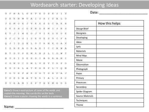 Art Developing Ideas KS3 GCSE Wordsearch Crossword Anagrams Keyword Starters Homework Cover Plenary