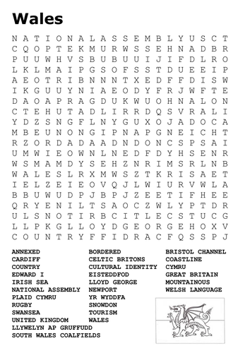 Wales Word Search by sfy773 - Teaching Resources - Tes