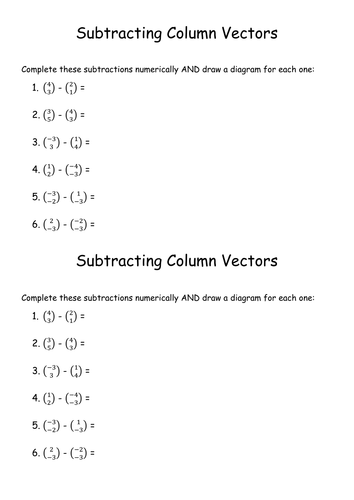 Subtraction of Column Vectors Foundation Level Worksheet with answers!