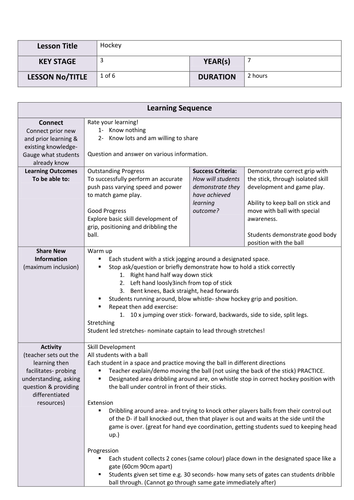 KS3 Hockey Scheme of Work