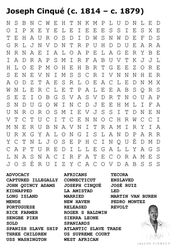 Joseph Cinqué Amistad Story Word Search