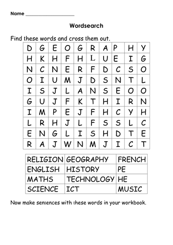 Wordsearch activities