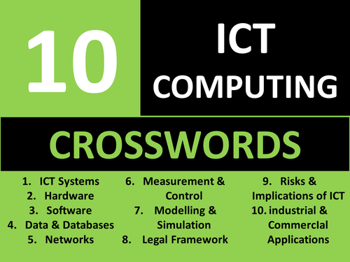 10 Crosswords ICT Computing GCSE or KS3 Keyword Starters Crossword