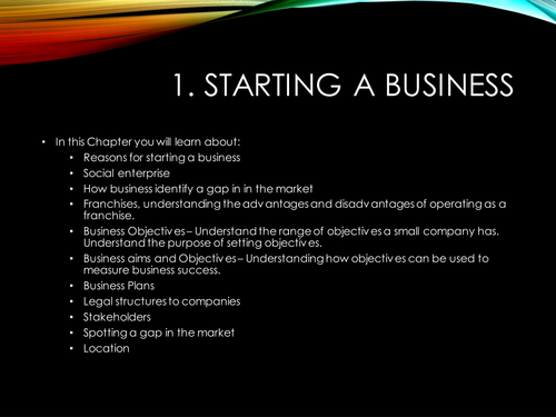 AQA business studies, Unit 1. Starting a business.