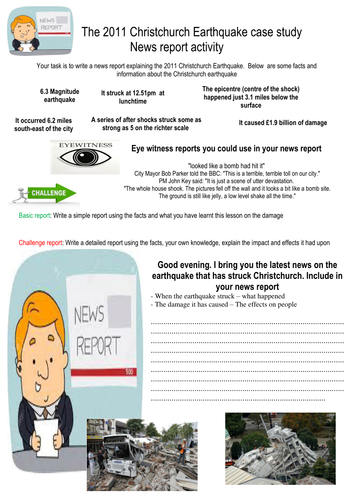 Christchurch earthquake newspaper report template