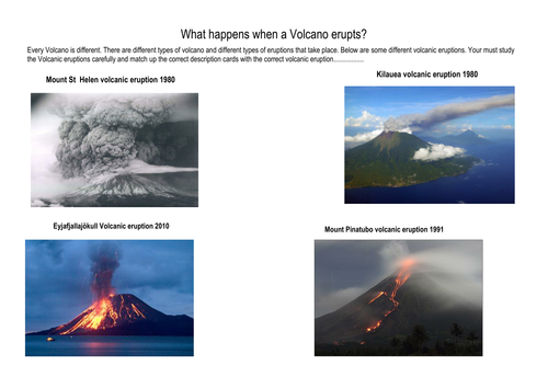 What happens when a volcano erupts card sort activity