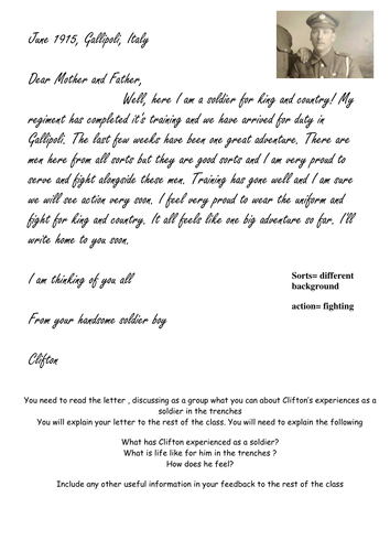 Letters from the Trenches empathy activity