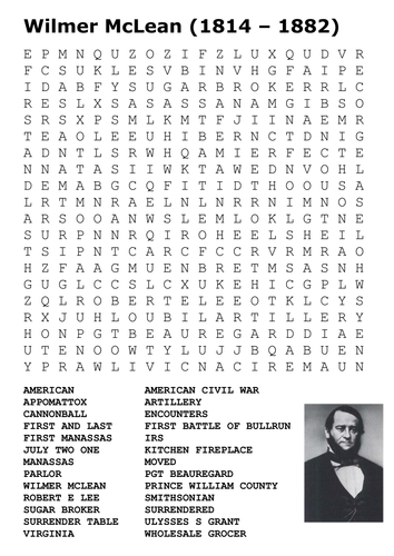 Wilmer McLean US Civil War Word Search