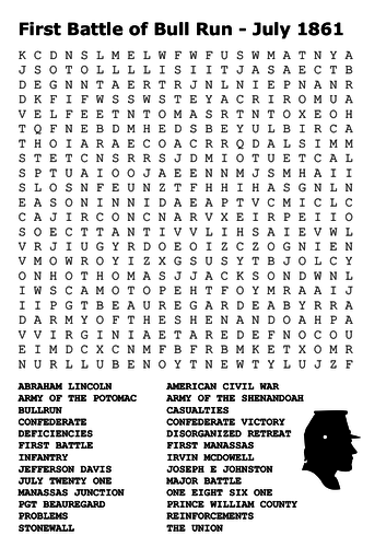 First Battle of Bull Run - July 1861 Word Search