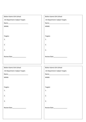 Feedback sheets for ART KS4