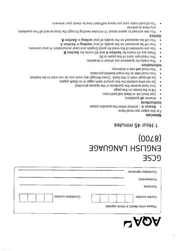 AQA Language GCSE Paper 1 - Cider with Rosie