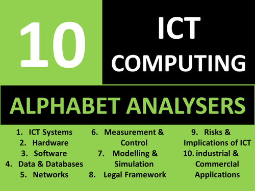 10 Alphabet Brainstorm Analysers ICT Computing GCSE or KS3 Keyword Starters Homework or Cover Lesson