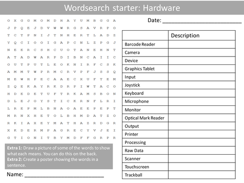 ICT Computing Hardware KS3 GCSE Wordsearch Crossword Anagrams Alphabet Keyword Starter Hwk Cover