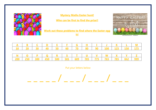 Easter Egg Hunt code breaker- Maths word problems for LKS2 (Year 3 or 4)