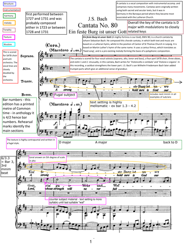 A level Music 2017/8 Edexcel Analysis Bach Cantata BWV 80 "Ein feste Burg ist unser Gott" MVT 1
