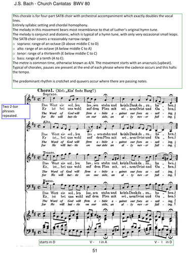 A level Music 2017/8 Edexcel Analysis Bach Cantata BWV 80 "Ein feste Burg ist unser Gott" MVT 8