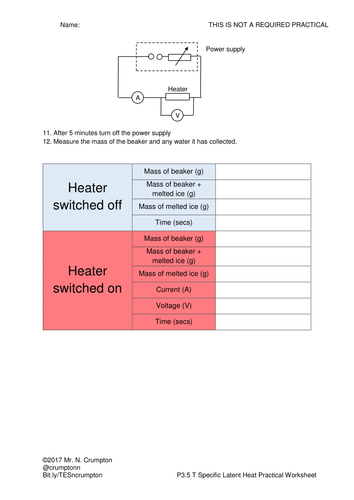 GCSE Physics - Specific Latent Heat of Fusion and Vaporisation Practical Worksheet