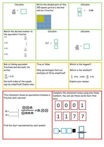 equivalent fractions and decimals year 5 reasoning and problem solving