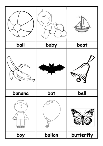 B. Words beginning with B flashcards