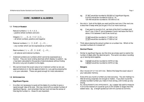 Revision Notes 1 - Number & Algebra