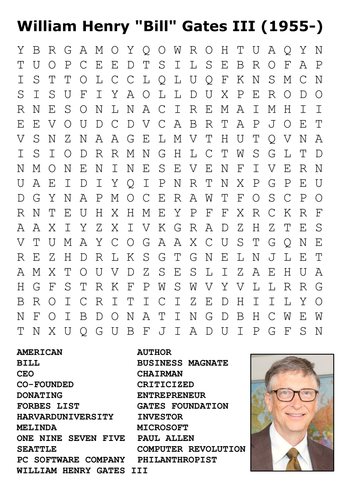 Bill Gates Word Search  Teaching Resources