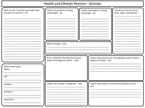 KS3 Health and Lifestyle Revision Sheets - Activate Science