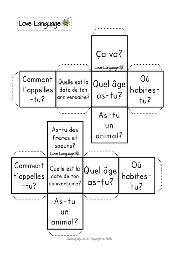 French dice - All About Me questions
