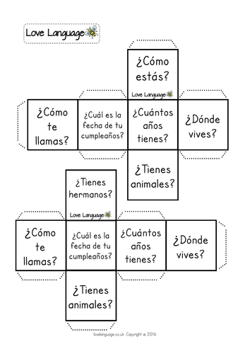 Spanish dice - All About Me questions