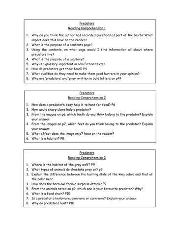Predators by Lynette Evans Reading Comprehension