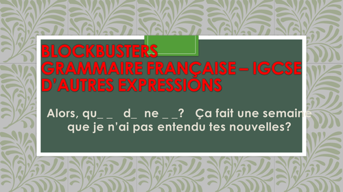 French: Blockbusters - IGCSE Grammar
