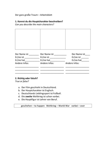 Der ganz grosse Traum - worksheet