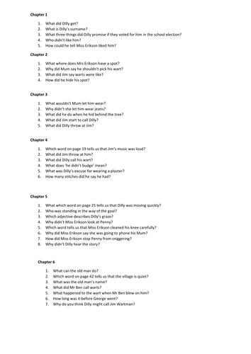 Wartman by Michael Morpurgo comprehension questions by chapter