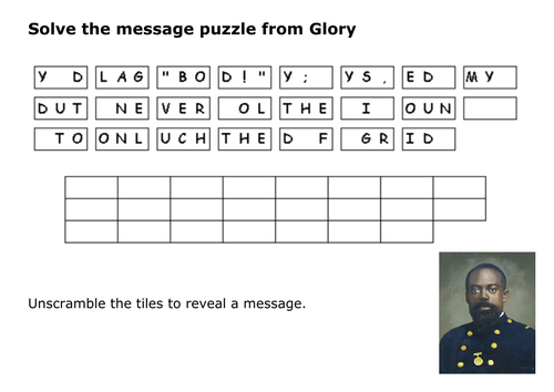Solve the message puzzle from Glory by William Harvey Carney