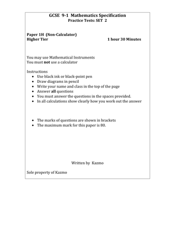 9-1 Maths Questions New Set