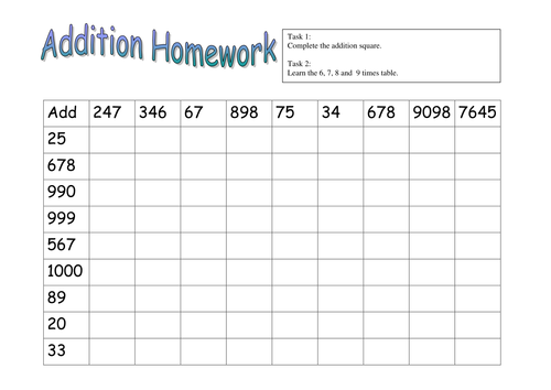 addition homework grade 3