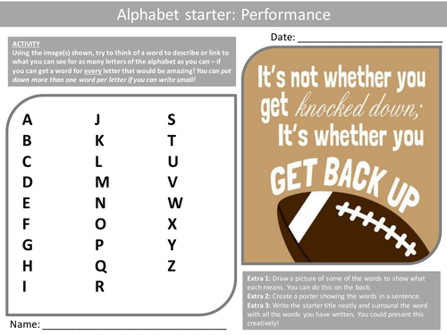 10 Alphabet Brainstorm Anlaysers PE Physical Education Keyword Starters Wordsearch Homework Cover
