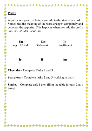 Worksheet on Prefixes | Teaching Resources