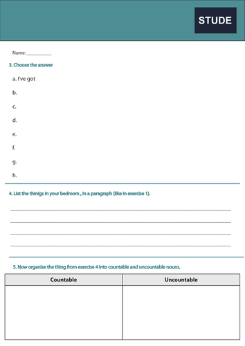 Countable and uncountable nouns worksheet