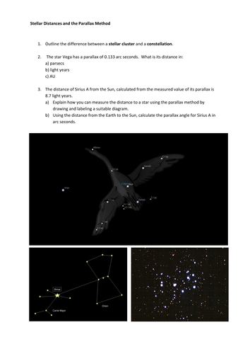 Astrophysics - Stellar Distances and Parallax questions worksheet